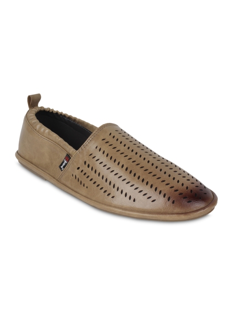 

Guava Men Taupe Slip-On Shoes with Laser Cuts