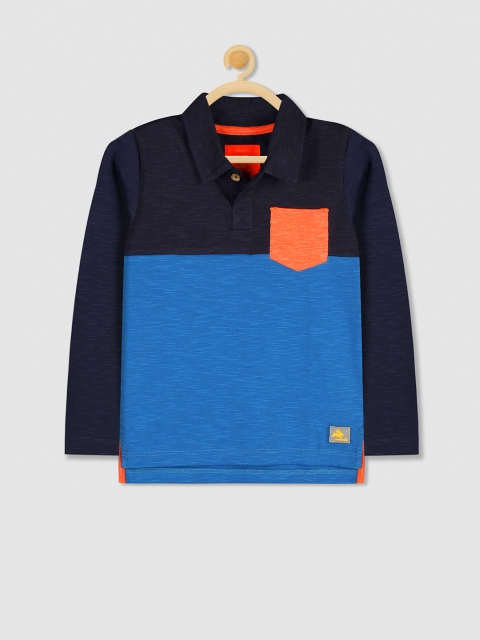 

Cherry Crumble Boys Blue & Black Colourblocked Polo Collar T-shirt
