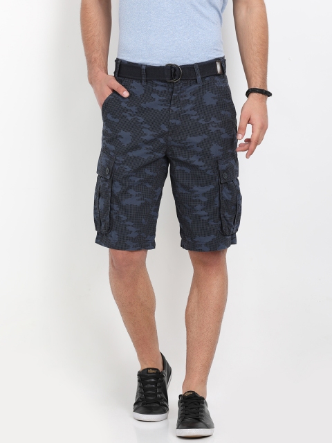 

t-base Men Navy Blue Printed Regular Fit Cargo Shorts