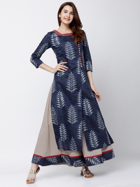 

Vishudh Women Blue Printed A-Line Dress