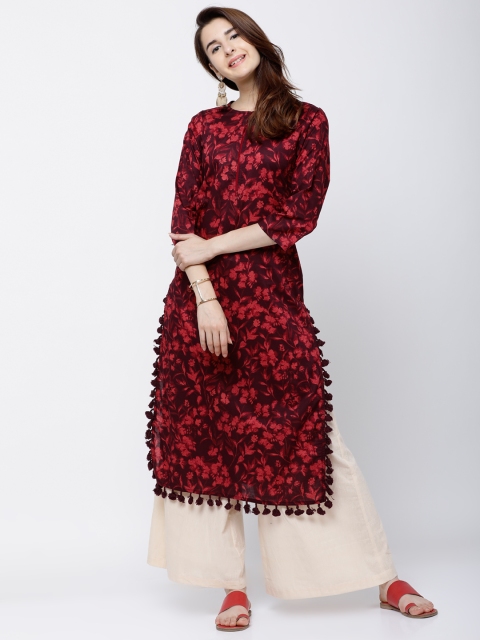 

Vishudh Women Maroon Printed Straight Kurta