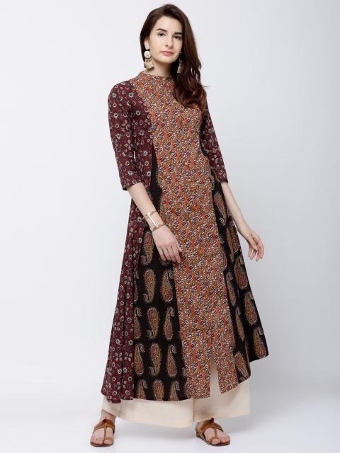 

Vishudh Women Mustard & Maroon Printed Anarkali Kurta