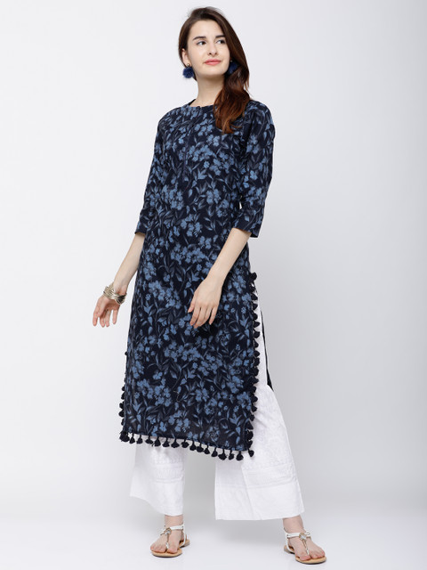 

Vishudh Women Navy Blue & Blue Printed Straight Kurta