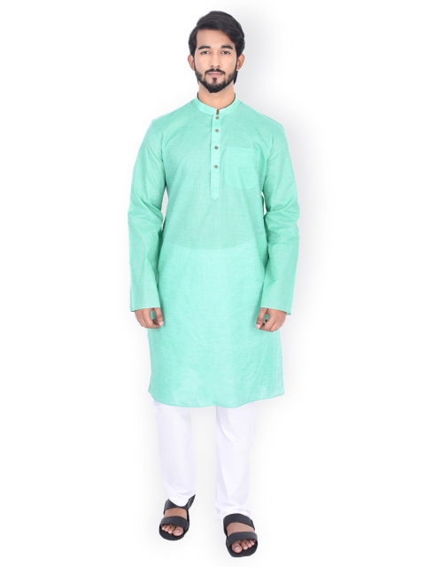 

Manyavar Men Sea Green Solid Straight Kurta