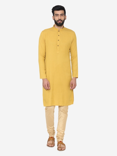 

Manyavar Men Yellow Woven Design Straight Kurta
