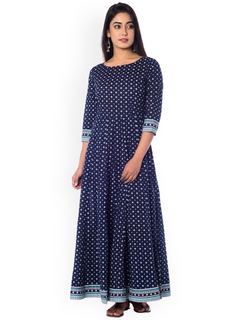 

anayna Women Navy Blue Printed Fit and Flare Dress