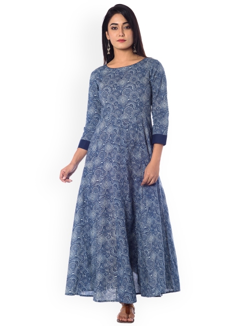 

anayna Women Blue Printed Fit and Flare Dress