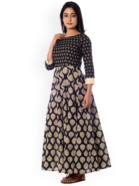 

anayna Women Black Printed Fit and Flare Dress