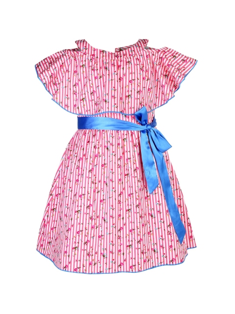 

Stylo Bug Girls Pink Striped Fit and Flare Dress