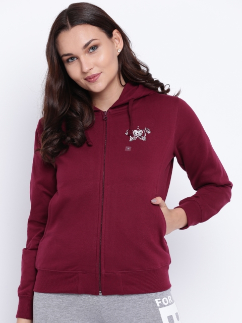 

Cayman Women Maroon Solid Hooded Sweatshirt