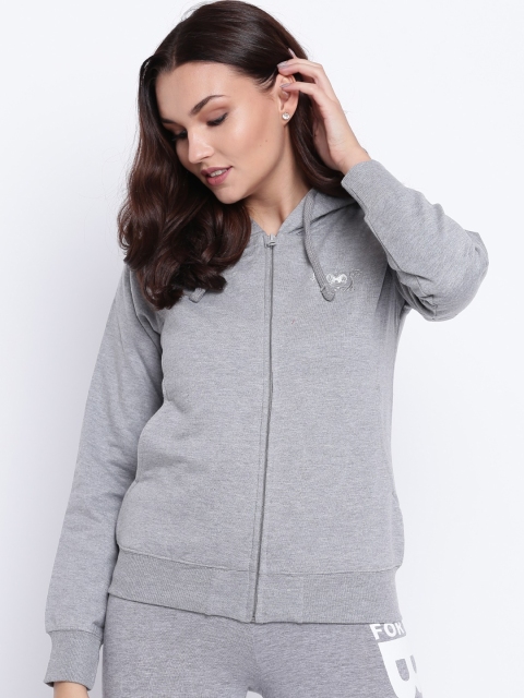 

Cayman Women Grey Melange Solid Hooded Sweatshirt