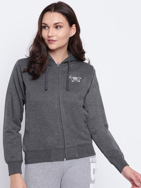 

Cayman Women Charcoal Grey Solid Hooded Sweatshirt