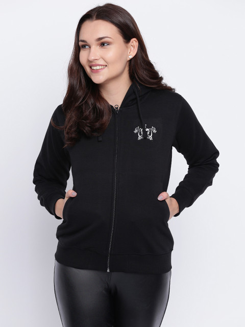 

Cayman Women Black Solid Hooded Sweatshirt