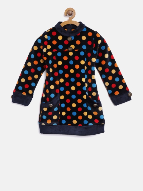 

Tiny Girl Black & Blue Polka Dot Print A-Line Top