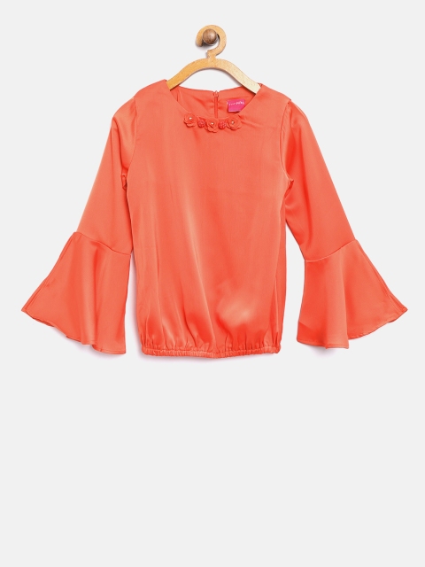 

Tiny Girl Orange Solid Blouson Top