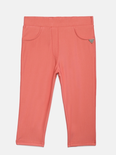 

Tiny Girl Peach-Coloured Solid Regular Fit Jeggings
