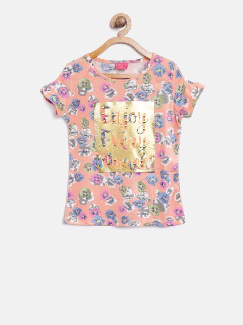 

Tiny Girl Peach-Coloured Printed Top
