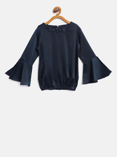 

Tiny Girl Navy Blue Solid Blouson Top