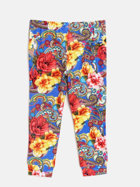 

Tiny Girl Blue & Coral Pink Printed Leggings