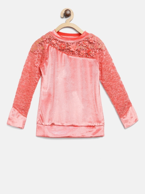 

Tiny Girl Coral Pink Self Design Top