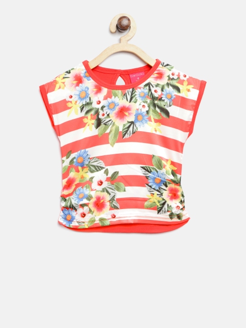 

Tiny Girl Coral Red & White Printed Striped Top