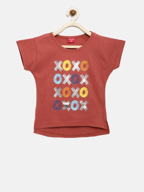 

Tiny Girl Girls Rust-Red Solid Round Neck T-shirt