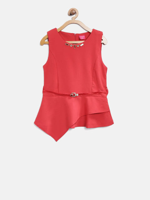 

Tiny Girl Red Solid Peplum Top