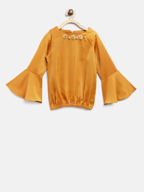 

Tiny Girl Mustard Yellow Solid Blouson Top