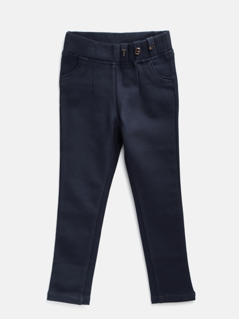 

Tiny Girl Navy Blue Solid Treggings