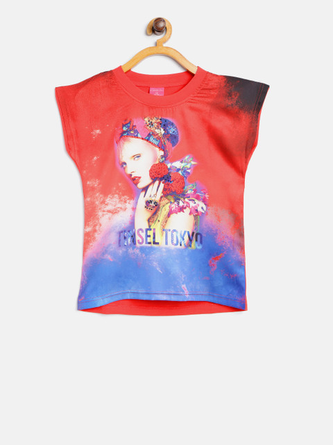 

Tiny Girl Red & Blue Printed Top with Embellished Detail
