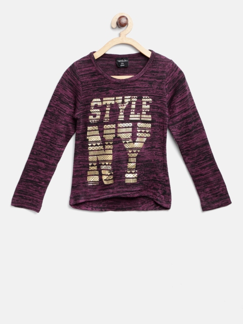 

Tiny Girl Burgundy & Black Self Design Top