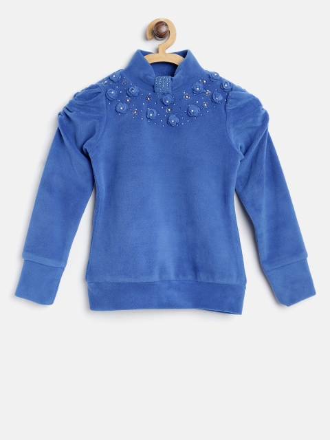 

Tiny Girl Blue Solid Top with Embellished & Applique Detail