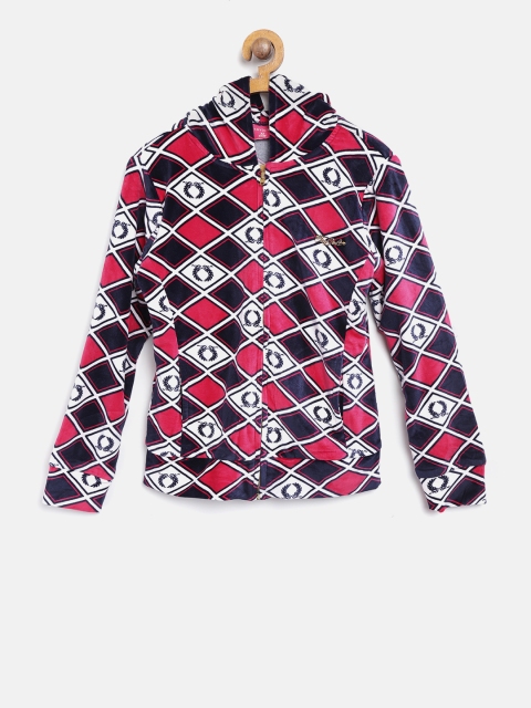 

Tiny Girl Magenta & Navy Blue Printed Hooded Sweatshirt