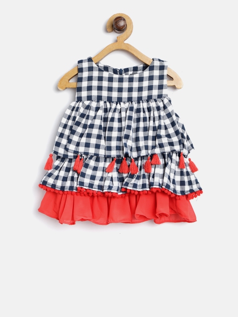 

Tiny Girl Navy Blue & White Checked Tiered A-Line Top