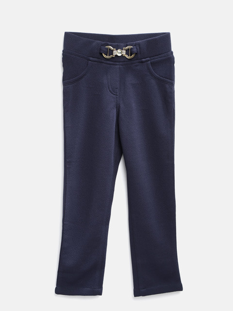 

Tiny Girl Navy Blue Solid Treggings