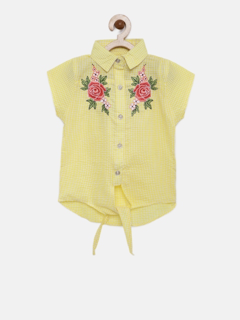 

Tiny Girl Yellow Embroidered Checked Shirt Style Top