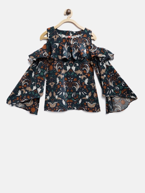 

Tiny Girl Navy Blue & Brown Printed Top