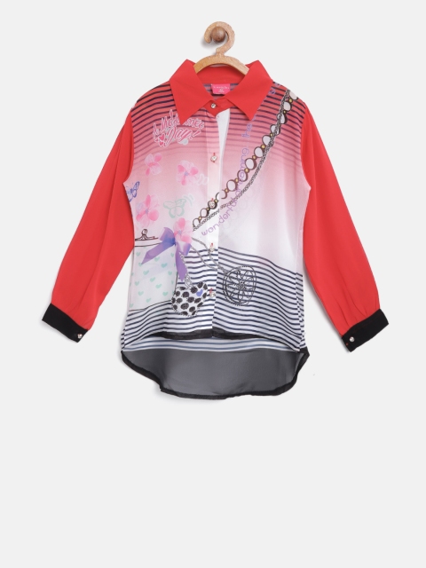 

Tiny Girl Coral Pink & Off-White Regular Fit Printed Casual Shirt