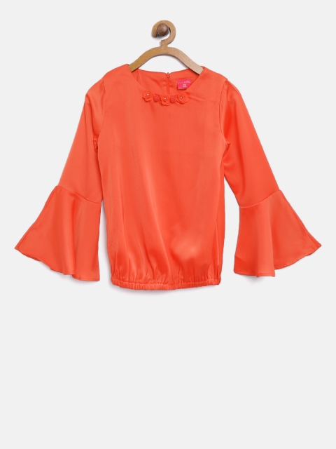 

Tiny Girl Orange Solid Blouson Top