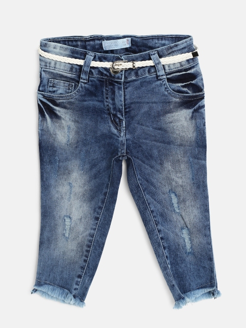 

Tiny Girl Blue Regular Fit Mid-Rise Low Distress Stretchable Cropped Jeans