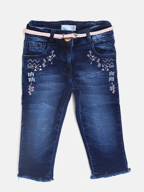 

Tiny Girl Navy Blue Regular Fit Mid-Rise Embroidered Stretchable Cropped Jeans