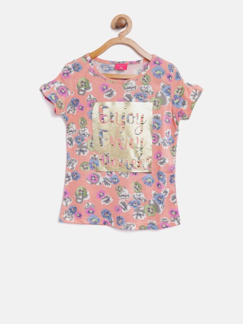 

Tiny Girl Peach-Coloured & Blue Printed Top