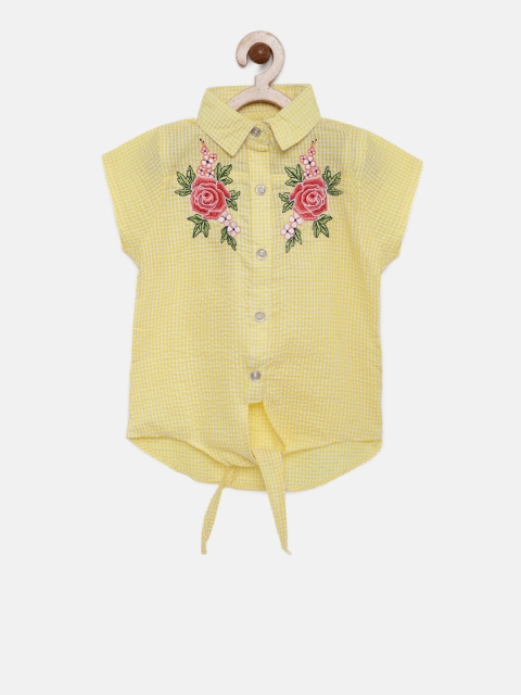 

Tiny Girl Yellow Checked Embroidered Shirt Style Top