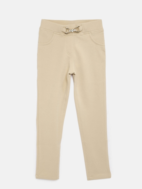

Tiny Girl Beige Solid Jeggings