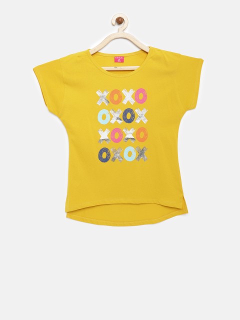 

Tiny Girl Girls Mustard Printed Round Neck T-shirt