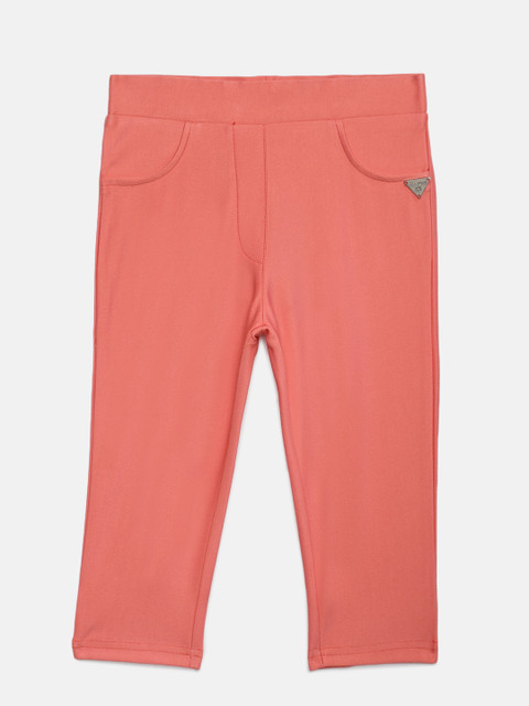 

Tiny Girl Peach-Coloured Solid Capris