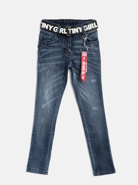 

Tiny Girl Navy Regular Fit Mid-Rise Low Distress Jeans, Navy blue