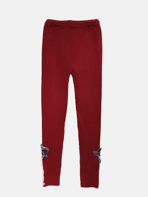

Tiny Girl Maroon Leggings with Applique Detail