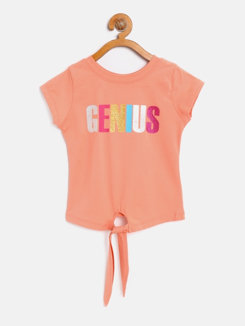 

Tiny Girl Peach-Coloured Printed Top