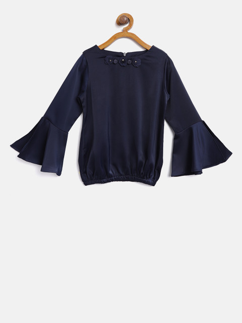 

Tiny Girl Navy Blue Solid Blouson Top
